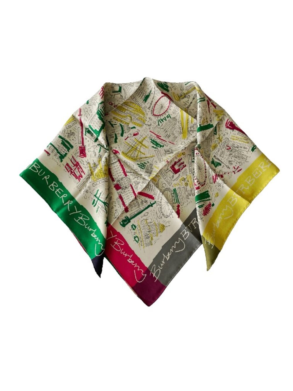 Burberry London Tourist Map Printed Silk Scarf NWOT